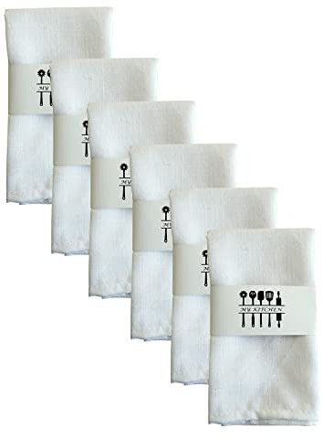 6er Set Stoffservietten Leinenservietten Stoff Servietten Baumwolle 100% Natur Tischdekoration Küche Esstisch Abendessen Cafe Restaurant 40 * 40CM Familienessen Hochzeiten Cocktail Startseite (Weiß)