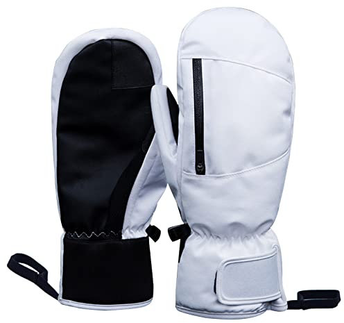 Handschuhe Herren Winter Wasserdicht, Winterhandschuhe Damen, Skihandschuhe Damen Warm Fäustlinge, Handschuhe Herren Touchscreen, Snowboard Handschuh Herren, Ski Handschuhe Herren Wasserdicht(M,Weiß)