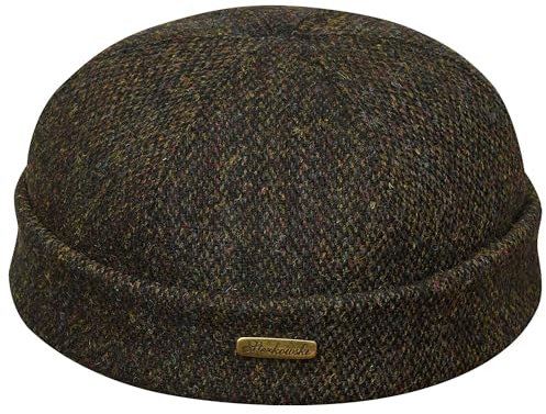 Sterkowski Docker Mütze | Harris Tweed Beanie Kappe für Herren und Frauen | Docker Cap Leon der Profi Beanie Herren Fahrrad Mütze Kapitänsmütze Herren Wintermütze Herren Schwarz/Gelb 61 cm