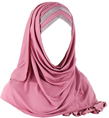 JDYaoYing Frauen Pailletten Hijab Muslim Kopftuch Islamischer Schal Lange Turban Kappe Kopfbedeckung, Pink, Einheitsgröße