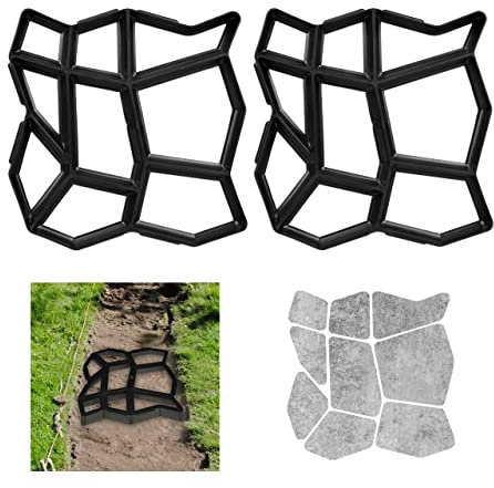 Relaxdays Set da 2 Stampi per Cemento, Accessorio per Pavimentazione, HLP 4x42x42 cm, Vialetti, Giardino, Plastica, Nero
