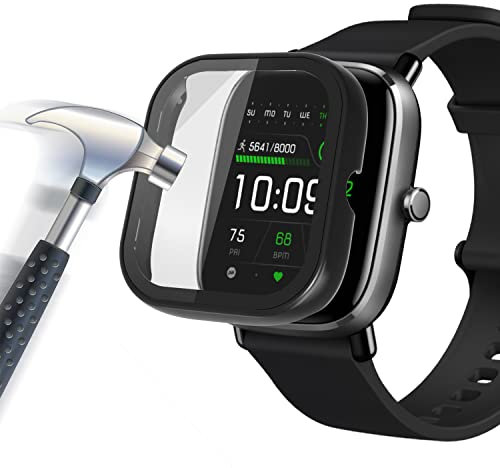 Acadeny Hülle Mit Gehärtetes Glas Displayschutz Kompatibles für Amazfit GTS 2 Mini,9H Härte 360° Rundum Schutzhülle Ultradünne Schutz PC Case Cover,Schwarz