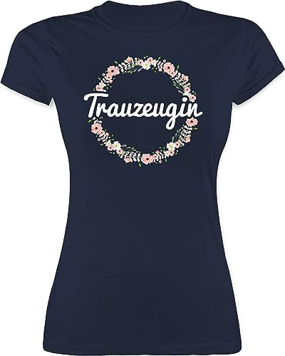 Shirt Damen - JGA Junggesellenabschied Frauen - Trauzeugin - Blumenkranz - XL - Navy Blau - Geschenk t-Shirts junggesellinnenabschied Bachelorette Party Bridemaid Tshirt