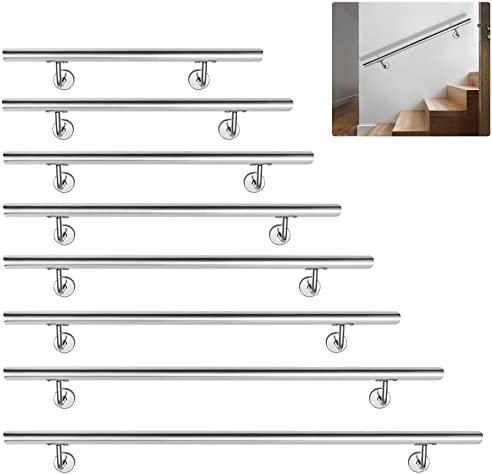 SUBTLETY 100cm Edelstahl Handläufe für Treppen Wandhandlauf inkl. Wandhalterung & Endkappen Wand Treppengeländer Gebürsteter Sicherheit Geländer Bausatz für Innen & Außen Brüstung Balkon Eingangs