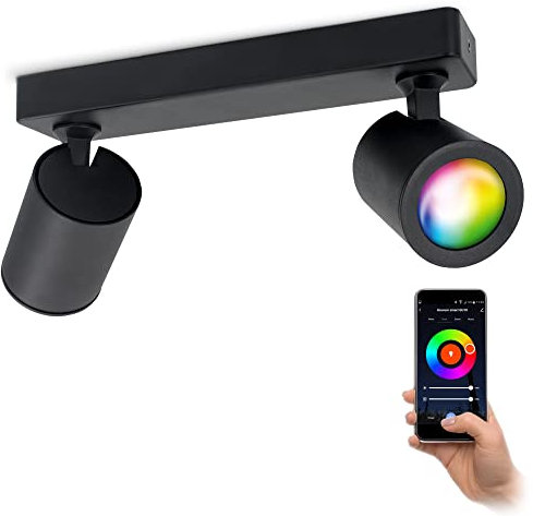 linovum Spotbalken smarter Deckenstrahler schwarz 2 flammig schwenkbar & dimmbar inkl. GU10 RGB + 2700K-6500K LED App-Steuerung