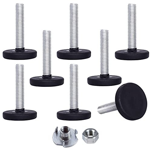 SKIR'CO Lot de 8 pieds de nivellement de meubles M8 x 40 mm, pieds ronds réglables en métal, tige filetée M8, pied de nivellement (écrous inclus)
