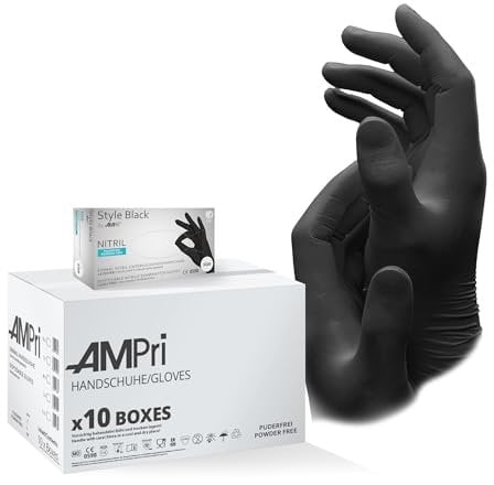 AMPri Nitrilhandschuhe, schwarz, 10 Box a 100 Stk, Größe XL, puderfrei, Style Black by Med-Comfort: Nitril Einmalhandschuhe, Einweghandschuhe in den Größen XS, S, M, L, XL, XXL