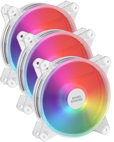 Mars Gaming MFD, Ventilador de PC 120mm RGB, Ultrasilencioso 14dB, Molex, Transparente (Paquete de 3)