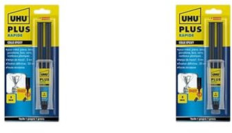UHU Colle époxy plus rapide - Colle époxy 2 composants, super forte, très rapide et précise, serringue avec canule auto-mélangeuse, transparent, 15g (Lot de 2)