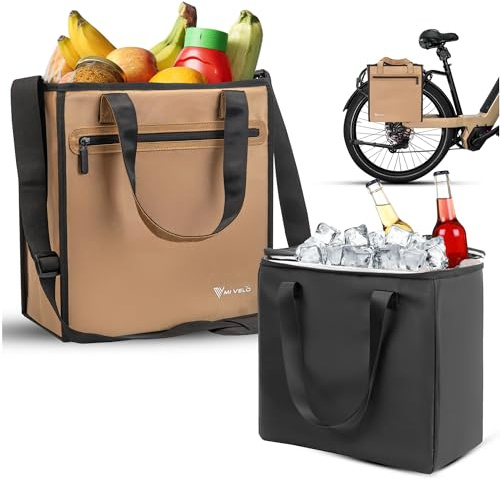 MIVELO Fahrradtasche für Gepäckträger – Einkaufstasche Fahrrad Shopper – Gepäckträgertasche inkl. herausnehmbarer Kühltasche – Packtasche, Tragetasche & Umhängetasche 25Liter (Beige)