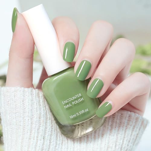 Green Nail Polish Nail Varnish, Long Lasting Matcha Green Nail Varnish, Water-based Quick Dry Summer Nail Gel, Chip Resistant Colored Nail Polish for DIY Nail Art, No Need Cure