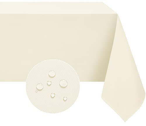 Softalker Abwischbare Tischdecke 140x240 cm Rechteckig Tischdecke Wasserabweisend und Fleckschutz aus 210 GSM Polyester Tischtuch Abwaschbare Biege für Outdoor Holztisch Garten Geburtstag Party