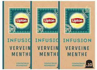 Lipton, Infusion Goût Verveine Menthe, Fraîcheur,Capsules Compatibles Nespresso, Ingrédients d'Origine 100% Naturelle, 3x10 Capsules, 30 capsules