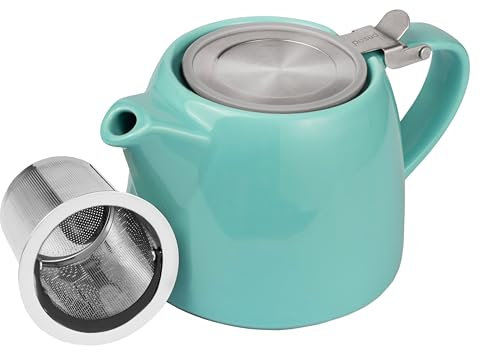 posud Ceramic Teapot with Infuser – Small Porcelain Loose Leaf Teapot for 2 – 550ml / 18.6 Oz Stump Tea Pot for 2 Cups with Strainer (Turquoise)