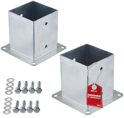 SOTECH 2er SET Bodenhülse vierkant 120 x 120 mm, 152 mm Höhe, Stahl feuerverzinkt, Bodenanker zum Aufschrauben für Vierkantholz - optimal für den Außeneinsatz