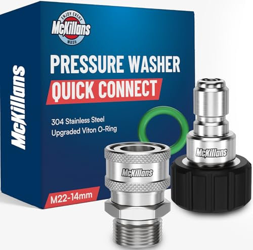 McKillans® M22-14mm Pressure Washer Quick Connect Pair - M22 to 3/8 Quick Connect Pressure Washer Fittings - Power Washer Accessories - Quick Connect Hose Fittings - Hose Adapter Set (Stainless Steel)