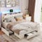 JiaOyu Polsterbett 140x200 cm mit LED Kopfteil & USB Ladefunktion, Stauraumbett mit 3 Schubladen und Rückenlehne, Elegantes Samt Doppelbett, ohne Matratze