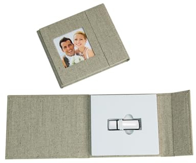 Hochwertiges Leder USB-Case/Album mit USB-Fach mit Sichtfenster für persönliches Coverbild – Ideal zur Aufbewahrung von Hochzeitsfotos & digitalen Erinnerungen (Grau)