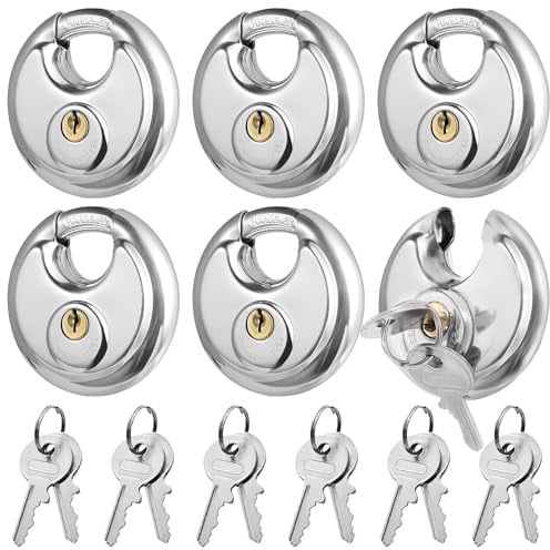6 Stück gleichschließende Diskus, Vorhängeschlösser aus Edelstahl, Wasserdichte Sicherheitsschlösser mit 12 Schlüsseln, 3/8-Zoll-Bügel, rostfrei, ideal für Lagerraum, Garage, Schuppen, Fitnessstudio
