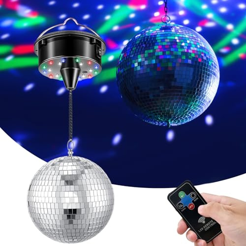 Discokugel Spiegelkugel, 15cm Rotierende Discokugel Disco Licht Party Lichter Motorlichter mit Fernbedienung für Partys (Feste Drehzahl)