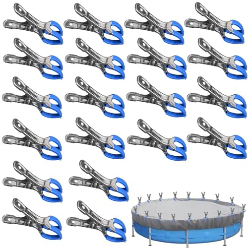 20 Stück Klammern Metall für Oberirdische Pools, Poolabdeckungs Klemmzwingen mit Starker Spannkraft, Federzwingen mit Schutzfolie zum Leimen, Fotografie, Pool (Doppelter Mundclip×20)