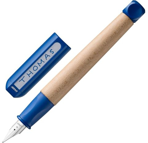 Lamy abc Füller - kindergerechter Schreiblernfüller mit ergonomischem Griff & polierter Stahlfeder - robustes Ahorngehäuse - inkl. Tintenpatrone T 10 blau (Feder Mittel, blue)