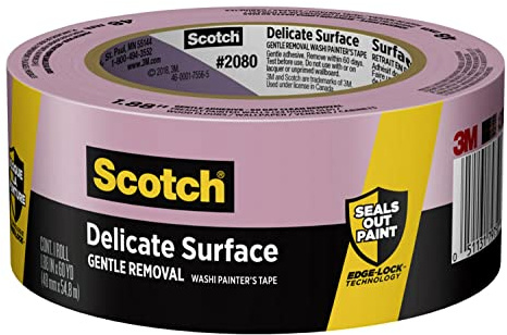 Scotch Delicate Surfaces Painters Tape, 1.88 in x 60 yd, Damage-Free Painting Prep, Protect Delicate Surfaces, UV & Sunlight Resistant, Solvent-Free Adhesive, Indoor Masking Tape, 1 Roll (2080-48EC)