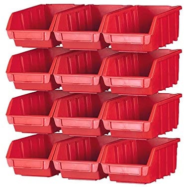 Faithfull FAIPAN12 12 Plastic Storage Bin Set with 4 Wall Mounting Rails (16 Piece Set), Fixings Included