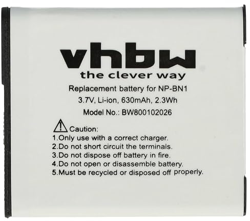 vhbw Akku kompatibel mit Sony Cybershot DSC-W610 | DSC-W620, DSC-W630, DSC-W650, DSC-W670 Kamera (600 mAh, 3,6 V, Li-Ion) - Ersatz für NP-BN1