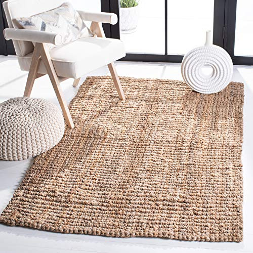 SAFAVIEH Natural Fiber Collection Area Rug - 5' x 7'6, Natural Brown, Handmade Jute, Farmhouse Style, Chunky Textured Thick Pile (NF447A)