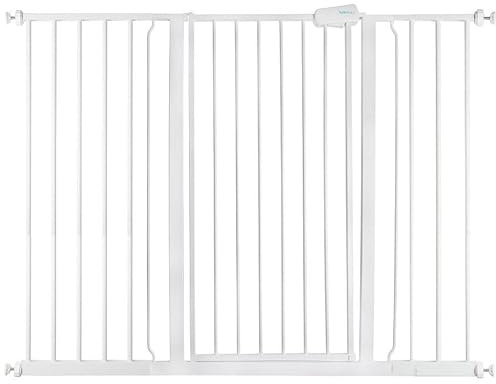 Safetots Puerta de Seguridad de Metal Extra Alta con Ajuste a Presión, 126.7 cm - 134.3 cm, Blanco, Altura de 104 cm, Puerta de Escalera extralta, Puerta de bebé extralta, Instalación fácil
