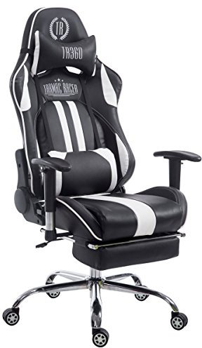 Silla Racing XL Limit Tapizada en Cuero sintético I Silla Gaming con Soporte Metal Cromado I Silla Oficina con Ruedas I Silla Gamer Regulabl, Color:Negro/Blanco, Reposapiés:con reposapiés