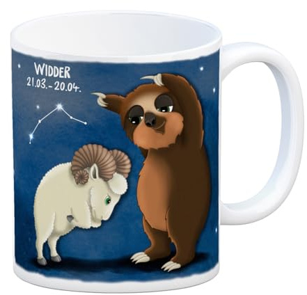 trendaffe Kaffeebecher mit Faultier Sternzeichen Widder Motiv