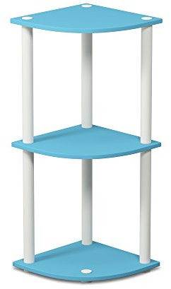 Furinno kompaktes Eck-Mehrzweck-Regal mit 3 Ebenen, holz, Hellblau/Weiß, 29.46 x 29.46 x 75.18 cm