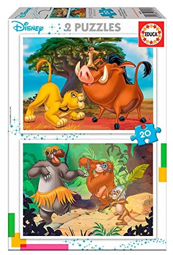 Educa - Puzzle 20 Teile für Kinder ab 3 Jahren | Disney Tiere, 2x20 Teile Puzzleset für Kinder ab 3 Jahren, König der Löwen, Dschungelbuch (18103)
