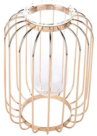 Wifehelper Nordic Style Lantern-Shaped Wrought Iron Vase Glass Iron Tabletop Flower Vase for Home Office (Champagne gold)