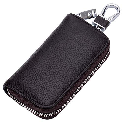 Aileder Classic Premium Leder Schlüsselhalter Etui Auto Schlüsselanhänger Geldbörse Tasche Reißverschluss Schlüsselanhänger Geldbörse für Damen und Herren