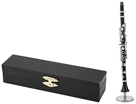 Mini Clarinet Model, 6.3inch Miniature Musical Instrument Ornament with Stand and Gift Box Dollhouse Accessories Model Home Decoration Display Ornament for Home Office Decoration Music Collectors