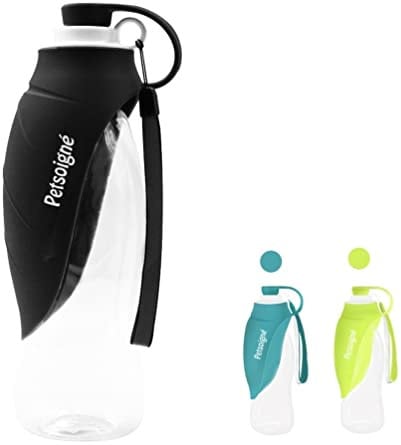 Petsoigné Hund Wasserflasche Reise Tragbar Hund Trinkflasche Unterwegs in Silikon für Outdoor (Schwarz)