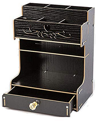 Pot à crayons en bois multifonction - Grande capacité (noir)