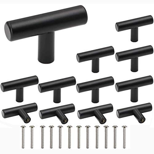 HNJKJEU 12 Piezas Pomo de Armario,T Tiradores para Cajones Negro,Pomos y Tiradores de Muebles,con 12 Tornillos,Pomos y Tiradores de Muebles,para Cajón,Cocina,Baños,Armarios de Cocina,(50 * 32 * 10mm)