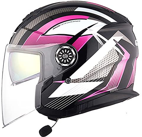 ZLYJ Bluetooth-Motorrad-Jet-Helme, Motorrad-Helme Mit Offenem Gesicht Und Hochauflösendem Antibeschlag-Objektiv, ECE-Zertifizierte Halbhelme Mit Auto-Response-Funktion H,L(57-58cm)