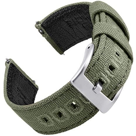 EACHE Canvas Nylon Uhrenarmband 22mm für Herren Canvas Leder Schnellverschluss Uhrenarmband Armeegrün