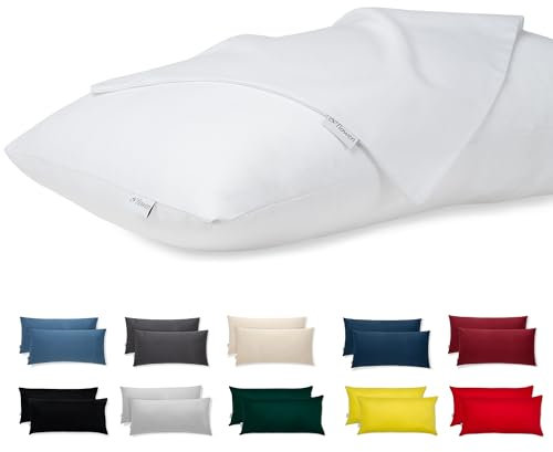Kissenbezug 40 x 80 Baumwolle Premium Satin 2er Set Kissenhülle Deko für Kissen Bett/Sofa Stoff Superweicher Resistent Hypoallergen Anti-Milben Kopfkissenbezug mit Verdecktem Zip Voll Waschbar