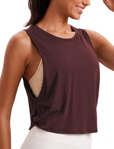 CRZ YOGA Damen Sport Tank Top Ärmelloses Leichte Fitness Crop Top Sommer Yoga Shirt Lässig Oberteile Sporttop Dunkelrot 38