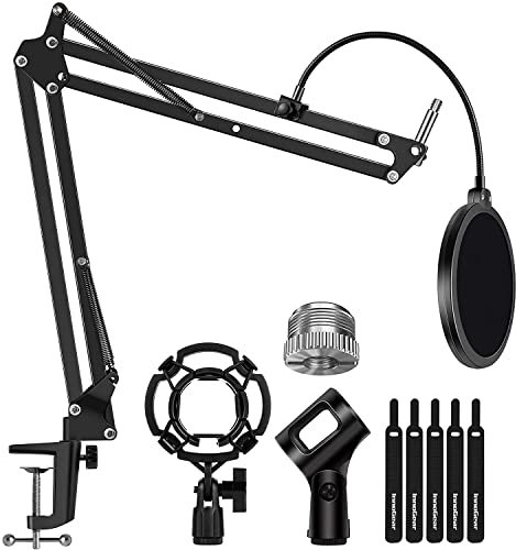 Xample® Microphone Stand Set with Shock Mount, Mic Clip Holder, Pop Filter, Screw Adapter, Table Mounting Clamp, Five Cable Ties, Professional Recording Equipment