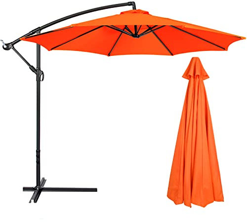 Flueyer Parasol déporté de terrasse de 2,7 m, 8 nervures, auvent de rechange en tissu imperméable pour jardin, pelouse, terrasse, arrière-cour et piscine (auvent uniquement), orange
