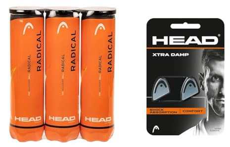 HEAD 575701 Radical Tennisball (3 x 4 Stück) & Unisex-Erwachsene Xtra Damp Tennis Dämpfer, Black, Einheitsgröße