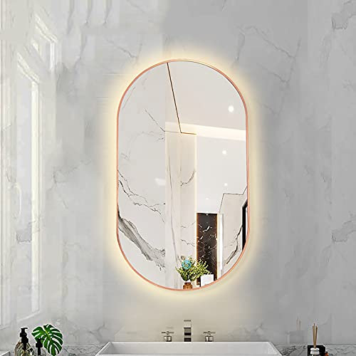 Ovale LED rétro-éclairé Miroir de Salle de Bain Dimmable 3 Température de Couleur Smart Mirror LED Lumière Murale Miroir de Maquillage avec Cadre en Alliage d'aluminium (Color : Rose Gold FR