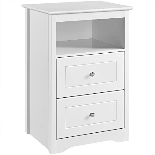 Yaheetech Table de Chevet en Bois Table de Nuit avec 2 Tiroirs, 1 Compartiment Ouvert, 48 x 40 x 73,5 cm, Meuble de Rangement Salon Chambre Blanc